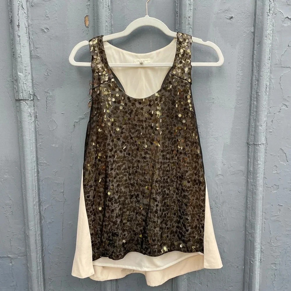 Rag & Bone  Bahia Sleeveless Gold Sequin Silk Blouse, Size M - Picture 3 of 11